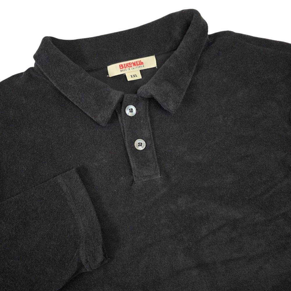 Birdwell Beach Britches Men's XXL Long Sleeve Terry‎ Cloth Polo Shirt Black USA